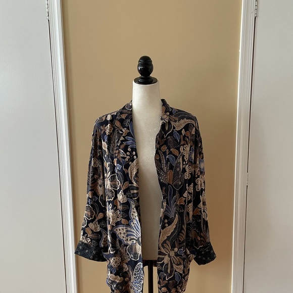 Christian Dior 100% Silk Navy Floral Print open front Blazer Jacket - Picture 4 of 11